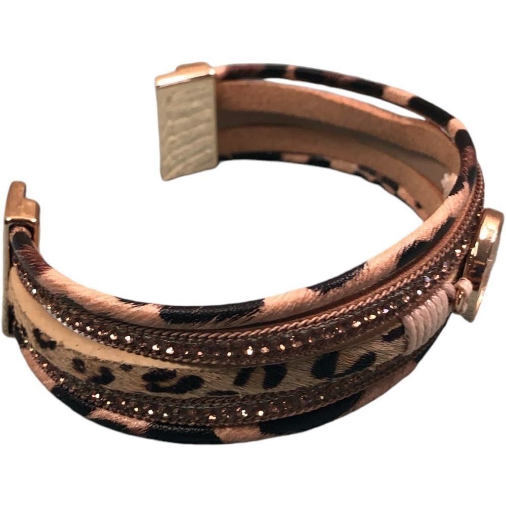 Leopard And Rhinestone Multilayer Strand Bracelet - Picture 6 of 10